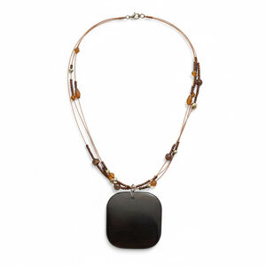 Brown & Amber Beaded Pendant Necklace NWOT